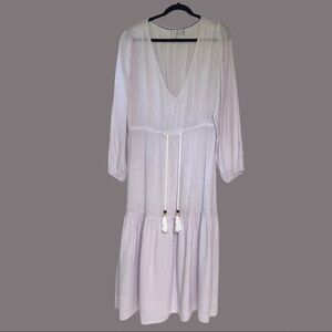 Joie Linen Blend Tiered Boho Lagenlook  Lavender Semi Sheer Dress Sz Lg